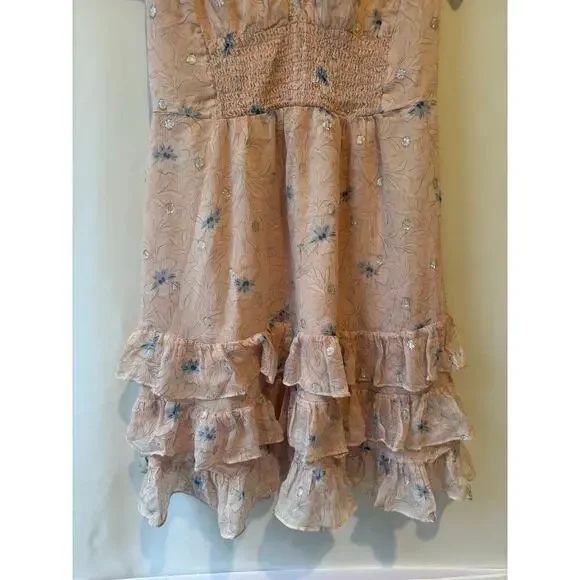 Rebecca Taylor Womens Babydoll Dress Mini Size XS Floral Silk Pink Blue Coquette - Picture 11 of 12